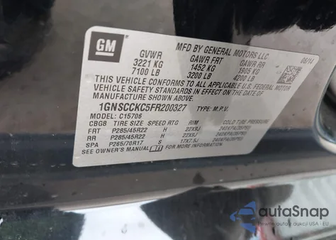 2015 Chevrolet Tahoe Ltz z USA, uszkodzony, nr VIN 1GNSCCKC5FR200327